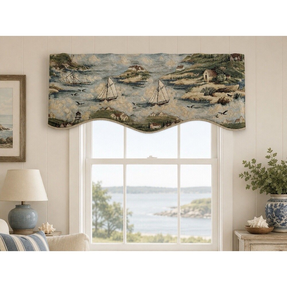 Spring Home Nautical Tapestry Valance 52x16 Sailboat Lighthouse Coastal
